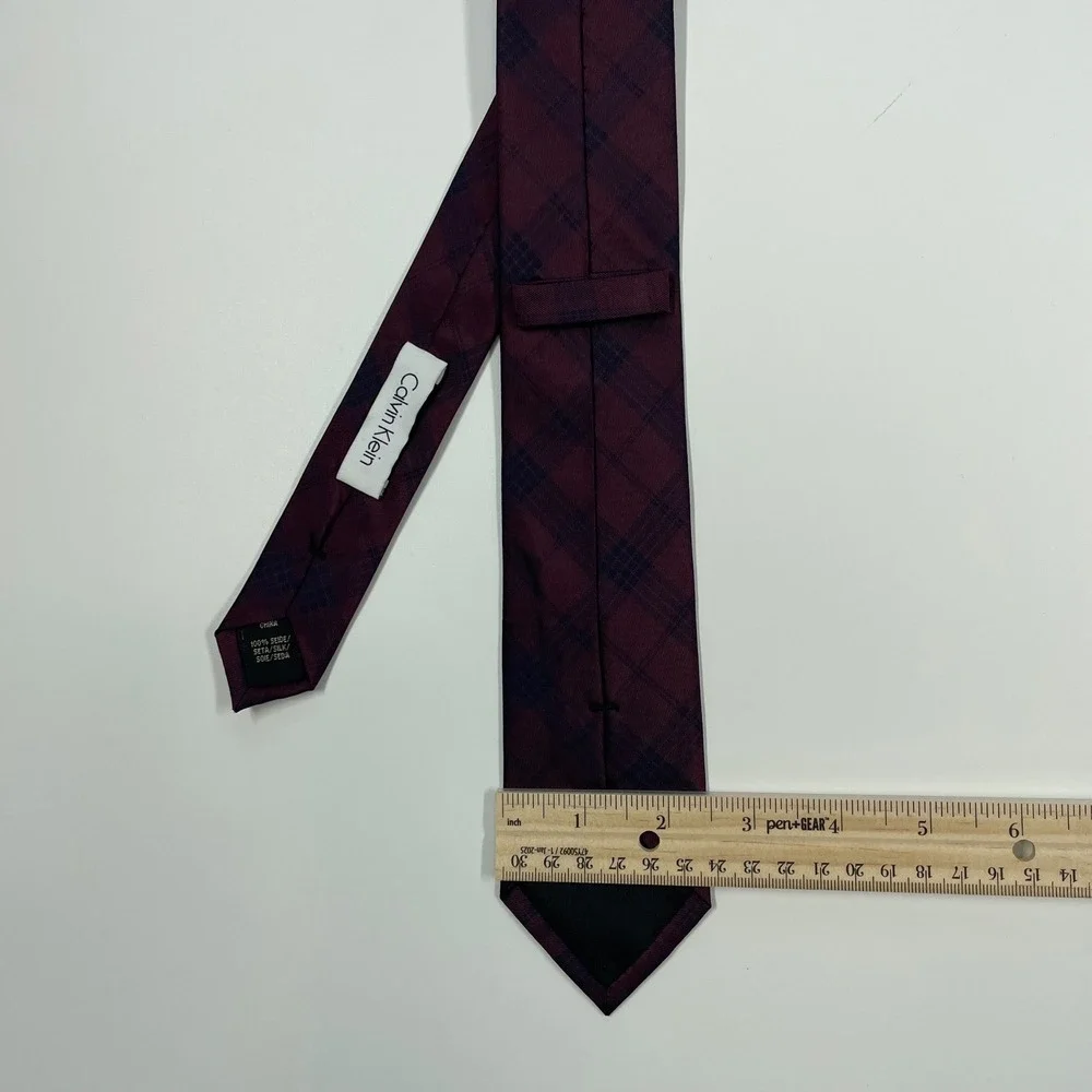 Calvin Klein Burgundy Plaid Silk Necktie Mens OS